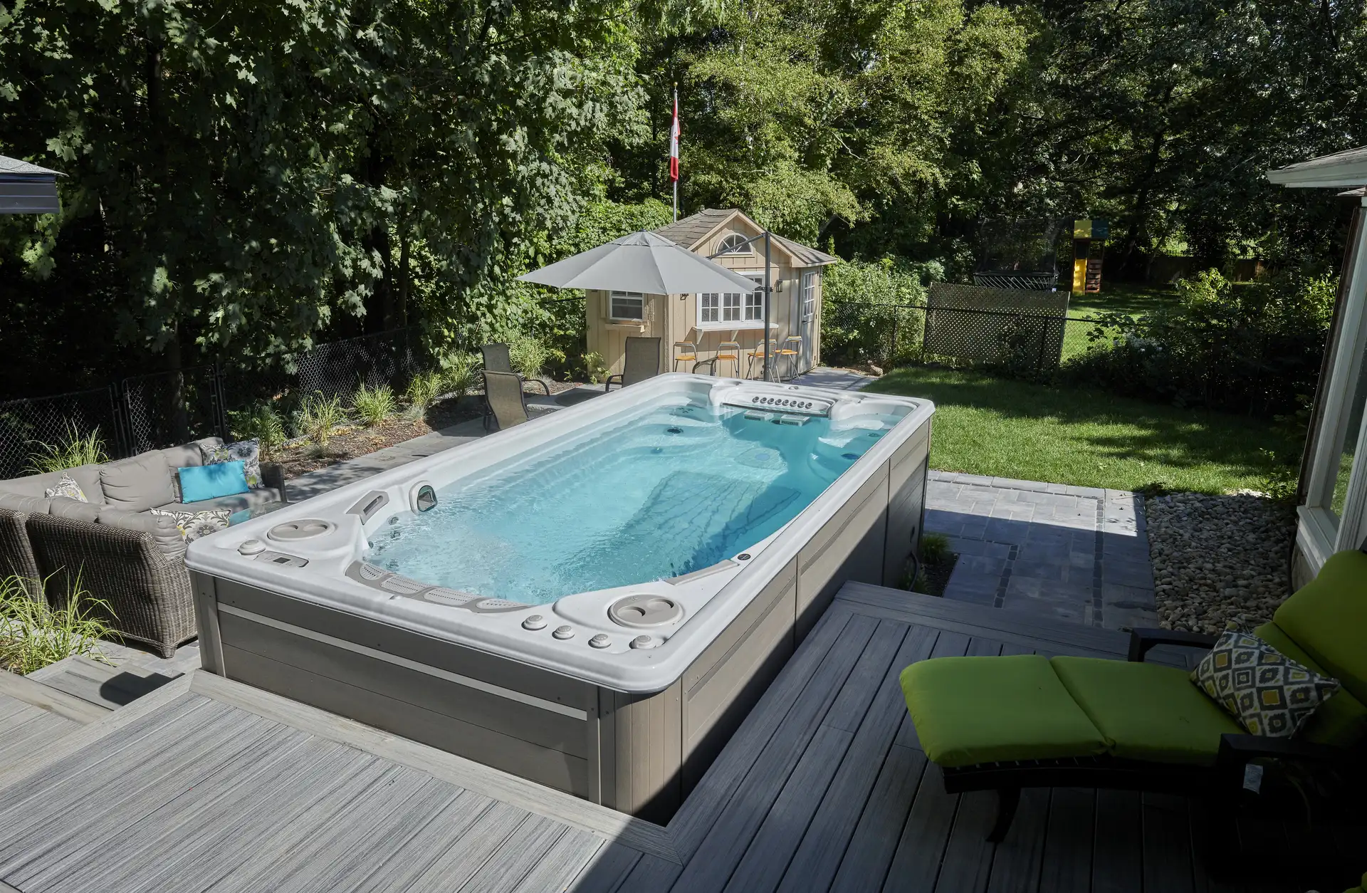 hydropool Outdoor Swim Spa in a beautiful backyard